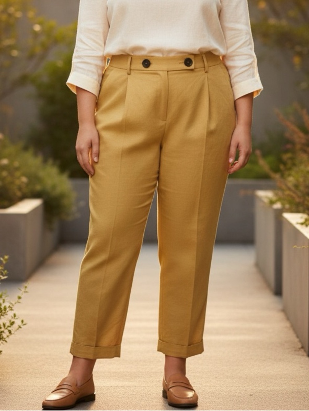 NWT Calvin Klein Women’s Linen Yellow Ankle Pants - Tailored Comfort 20W x 29